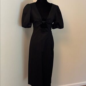 J. Crew Black Midi Dress with Puff Sleeves